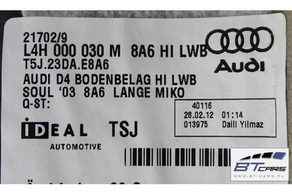AUDI A8 LONG DYWAN PODŁOGI 4H4863021 wykładzina czarna czarny  4H4 863 021 4H D4 8A6 - czarny 4H1863709 4H1863710 4H4863021