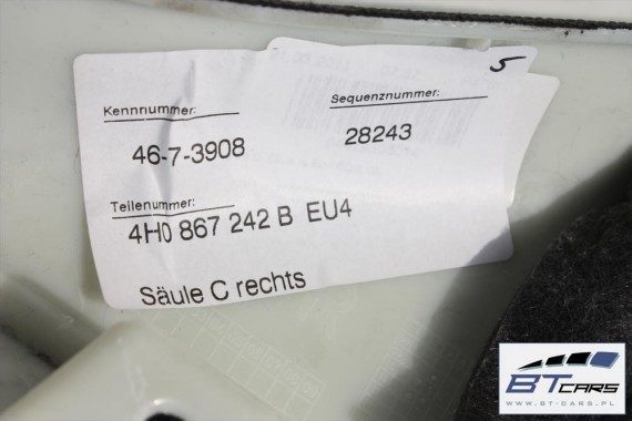 AUDI A8 SŁUPEK C PODSUFITKI TAPICERKA 4H0867241B 4H0867242B poszycie górne 4H D4 4H0 867 241 B EU4 czerń 4H0867241D 4H0867242D