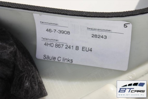 AUDI A8 SŁUPEK C PODSUFITKI TAPICERKA 4H0867241B 4H0867242B poszycie górne 4H D4 4H0 867 241 B EU4 czerń 4H0867241D 4H0867242D