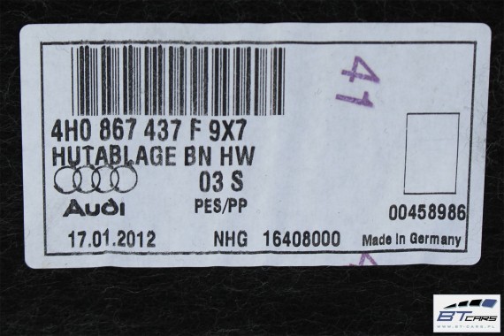 AUDI A8 S8 TAPICERKA TYLNEJ ŚCIANY 4H0867437F 4H0 867 437 F 4H0867437F BAGAŻNIKA 9X7 - czarny (soul) 4D D4 4H0867437F 4H0867437