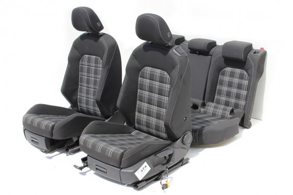 VW GOLF 7 VII GTD FOTELE KOMPLET FOTELI siedzeń siedzenia fotel tapicerka 5G 5G3 welur kolor czarno - szary 5G0 wersja 3 - drzwi