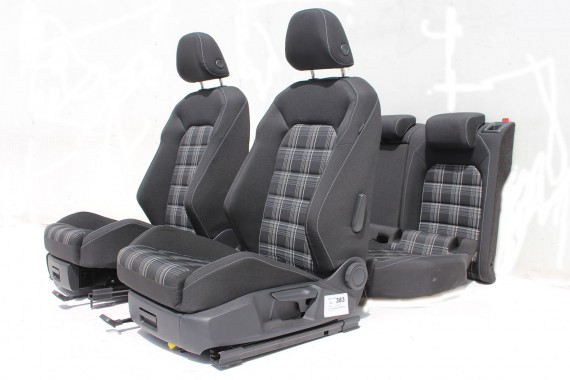 VW GOLF 7 FOTELE KOMPLET FOTELI siedzenia siedzeń 5G tapicerka+boczek boczki drzwi welur czarno - szary + podłokietnik 5G4 GTD