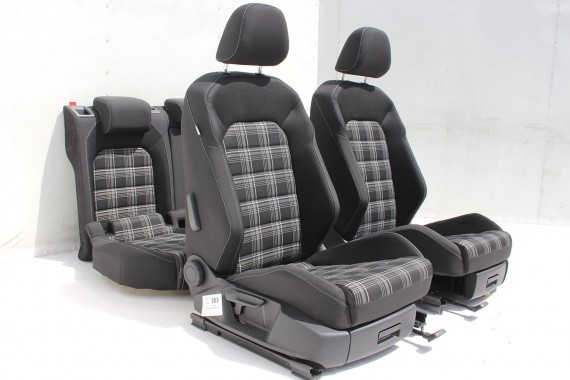 VW GOLF 7 FOTELE KOMPLET FOTELI siedzenia siedzeń 5G tapicerka+boczek boczki drzwi welur czarno - szary + podłokietnik 5G4 GTD