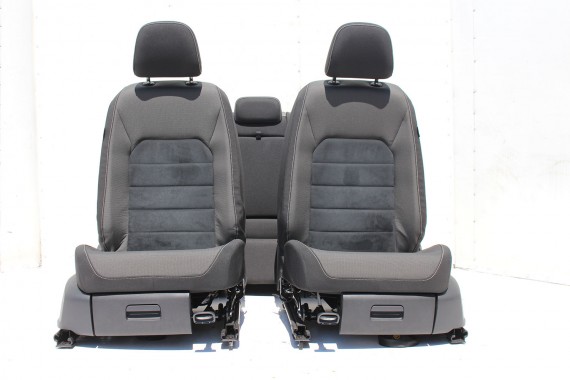 VW SPORTSVAN FOTELE KOMPLET FOTELI siedzenia siedzeń fotel tapicerka welur + alcantara kolor czarno-szary 510  GOLF 7 VII