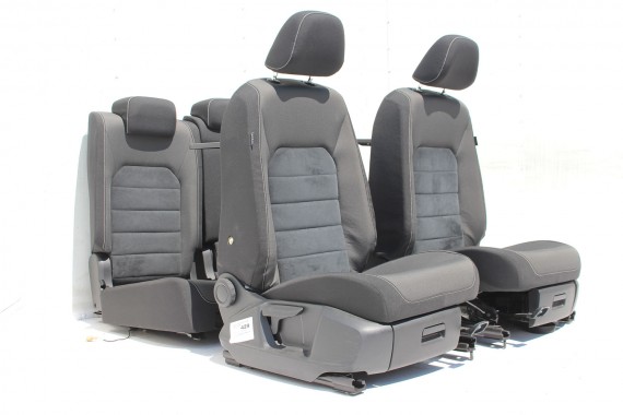 VW SPORTSVAN FOTELE KOMPLET FOTELI siedzenia siedzeń fotel tapicerka welur + alcantara kolor czarno-szary 510  GOLF 7 VII