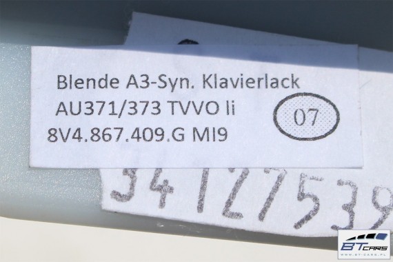 AUDI A3 SPORTBACK LISTWY OZDOBNE DEKORY ANGLIK 8V 8V2853192G 8V2853190G 8V2853189P 8V4867409G 8V4867410G 8V4867419G 8V4867420G