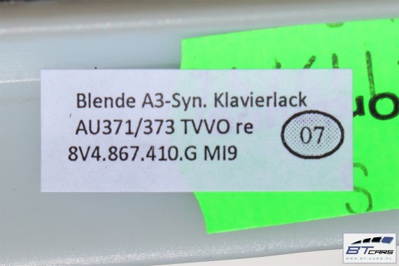 AUDI A3 SPORTBACK LISTWY OZDOBNE DEKORY ANGLIK 8V 8V2853192G 8V2853190G 8V2853189P 8V4867409G 8V4867410G 8V4867419G 8V4867420G