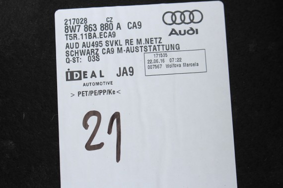 AUDI A5 CABRIO 8W F5 BOCZEK DYWAN PAS BAGAŻNIKA 8W7863879 8W7863880 8W7863463 8W boczki bagażnik tapicerka 8W7 863 879 8W7863463
