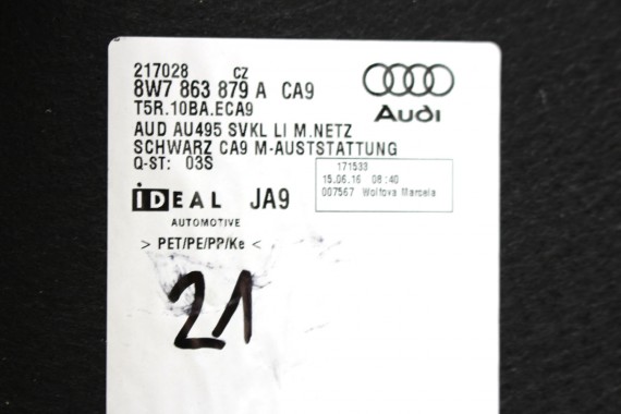 AUDI A5 CABRIO 8W F5 BOCZEK DYWAN PAS BAGAŻNIKA 8W7863879 8W7863880 8W7863463 8W boczki bagażnik tapicerka 8W7 863 879 8W7863463
