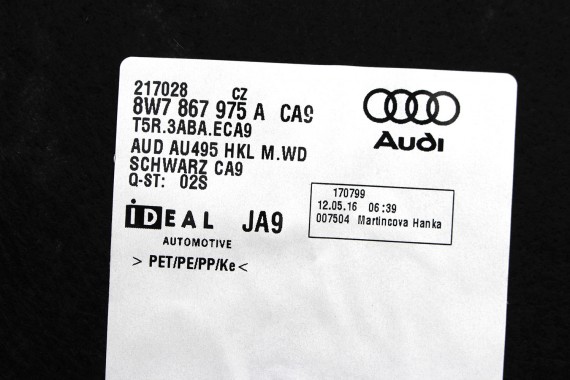 AUDI A5 CABRIO 8W F5 BOCZEK KLAPY BAGAŻNIKA 8W7867975A 8W7 867 975 A 8W wykończenie bagażnik tapicerka