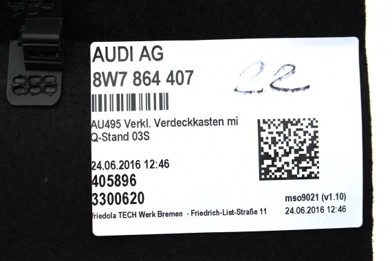 AUDI A5 CABRIO 8W F5 BOCZEK DYWAN PAS BAGAŻNIKA 8W7863879 8W7863880 8W7863463 bagażnik tapicerka 8W7864407 8W7863573 8W7863373