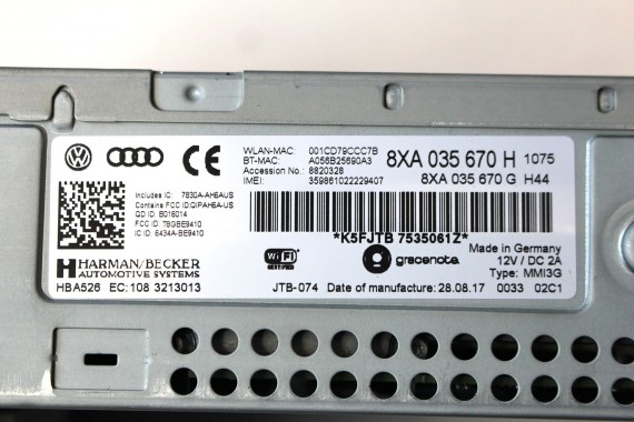 AUDI A1 CZYTNIK NAVI MMI DVD KART SD 3G+ 8XA035670H 8XA 035 670 H Sim NAWIGACJA 8X LIFT MULTIMEDIA FL 8XA035670H 8XA035670J