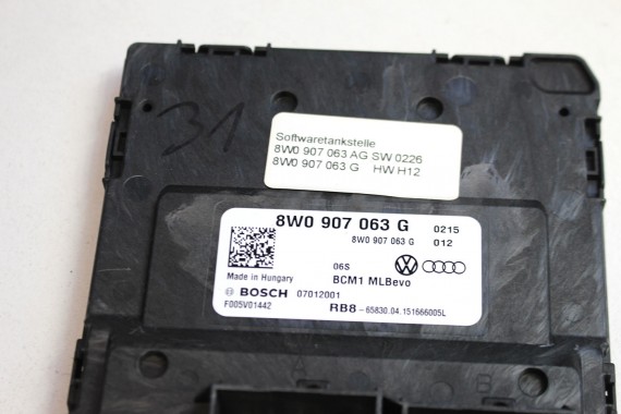 AUDI MODUŁ STEROWNIK BORDNETZ 8W0907063G 8W0907063AG 8W0 907 063 AG 8W0907063H BCM MOCY ŚWIATŁA PDC ACC 8W 80A 4M 8W0907063AG
