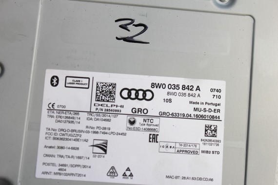 AUDI A4 A5 Q5 CZYTNIK MMI 8W0035842A MULTIMEDIA MIB 2 8W0 035 842 A na karty SD 8W 80A STEROWNIK CENTRALNY 8W0035842A 8W0035842