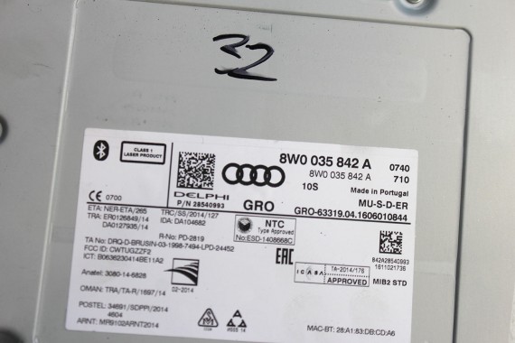 AUDI A4 A5 Q5 CZYTNIK MMI 8W0035842A MULTIMEDIA MIB 2 HIGH (GEN2) 8W0 035 842 A na karty SD 8W 80A  STEROWNIK CENTRALNY 2G D