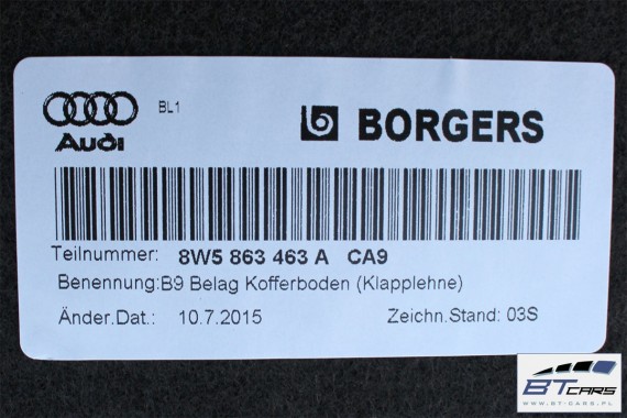 AUDI A4 B9 SEDAN BOCZEK + PAS + DYWAN BAGAŻNIKA 8W5863879F 8W5863880C 8W5863471 8W5863463A boczki bagażnik tapicerka 8W B9