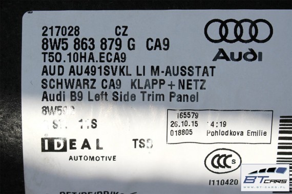 AUDI A4 B9 SEDAN BOCZEK + PAS + DYWAN BAGAŻNIKA 8W5863879F 8W5863880C 8W5863471 8W5863463A boczki bagażnik tapicerka 8W B9