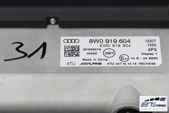 AUDI A4 A5 MONITOR EKRAN LCD WYŚWIETLACZ 8W0919604 8W0 919 604 8W 7 " CALI 8W1919604 8W1 919 604 Z MECHANIZMEM DISPLAY