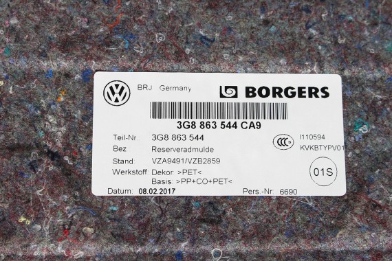 VW ARTEON WYKŁADZINA BAGAŻNIKA 3G8863544 kolor: CA9 - czarny na koło zapas  3G8 863 544  3G8 2017-