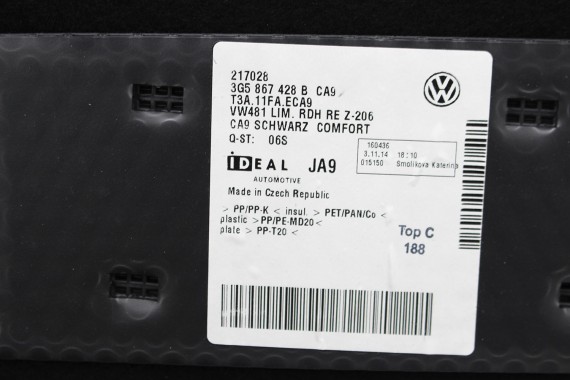 VW PASSAT B8 SEDAN BOCZEK + DYWAN BAGAŻNIKA 3G5867427A 3G5867428B boczki bagażnik tapicerka  3G5 867 427 A 428 B 3G 3G5863463