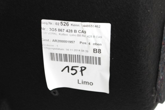 VW PASSAT B8 SEDAN BOCZEK + DYWAN BAGAŻNIKA 3G5867427A 3G5867428B boczki bagażnik tapicerka  3G5 867 427 A 428 B 3G 3G5863463