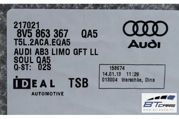 AUDI A3 SEDAN DYWAN WYKŁADZINA PODŁOGI 8V5863367 8V5 863 367 tapicerka QA5 czarny 8V 8V5863367A 8V5863367B 8V5863367C 8V5863367M
