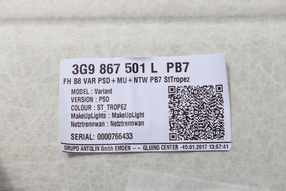 VW PASSAT B8 KOMBI PODSUFITKA 3G9867501L 3G9867501K kolor : PB7 - biały "St.Tropez" 3G9 867 501 L 3G9 867 501 K 3G 2015-