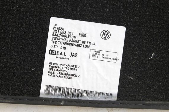VW PASSAT B8 DYWANIKI PODŁOGI 3G1863011 wycieraczki 3G1 863 011 EOM czarny 3G 3G8 3G1863011 3G1863011 3G1863011 3G1863011