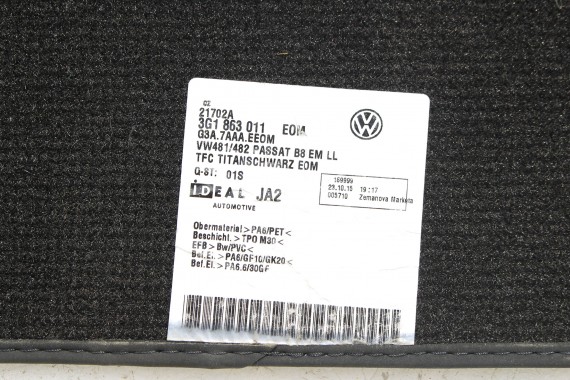 VW PASSAT B8 DYWANIKI PODŁOGI 3G1863011 wycieraczki 3G1 863 011 EOM czarny 3G 3G8 3G1863011 3G1863011 3G1863011 3G1863011