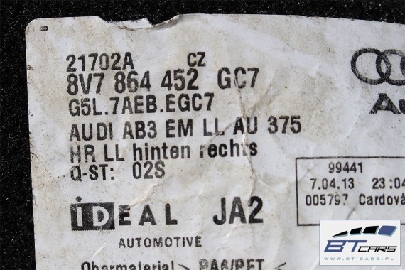 AUDI A3 CABRIO DYWANIKI WYKLADZINY PODŁOGI 8V1863691 8V7864451 8V1864435 wycieraczki 8V1863691C SQ1 8V7863452 8V7 864 451 8V GC7