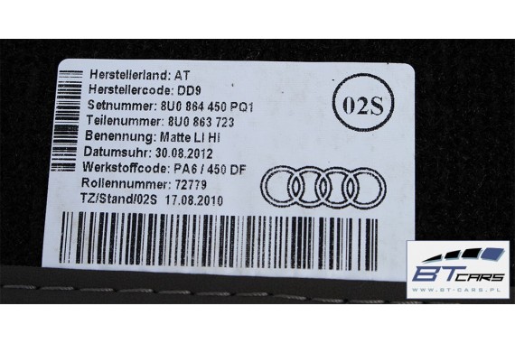 AUDI Q3 DYWANIKI WYCIERACZKI PODŁOGI TYŁ 8U 8U0864450 8U0863723 8U0863724 8U0864450 8U0863723 8U0864450 8U0863723 8U0863724 PQ1