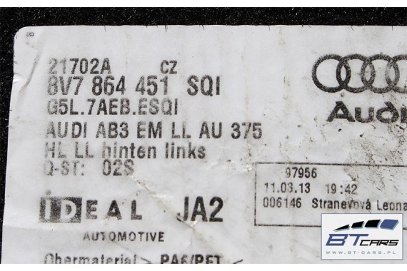 AUDI A3 CABRIO DYWANIKI WYKLADZINY PODŁOGI 8V1863691 8V7864451 8V1864435 wycieraczki 8V1863691C SQ1 8V7863452 8V7 864 451 8V SQ1