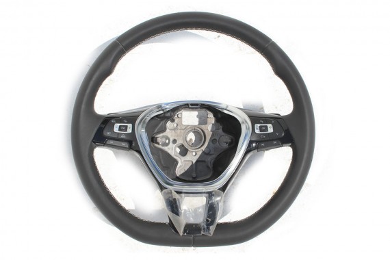 VW GOLF 7 B8 KIEROWNICA BIEGI SKÓRA 5G0419091DL 5G0419091GD 5G0 419 091 DL RIE - czarny / srebrnoszary biała nić 5G0419091DL