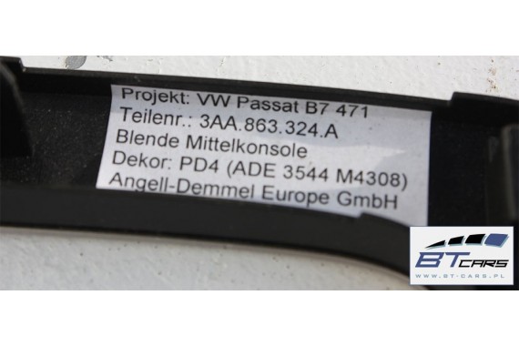 VW PASSAT B7 CC LISTWY OZDOBNE KONSOLI TAPICERKA 3AB858069A 3AB858366G 3AA863324A 3AA863100A dekor dekory popielniczka