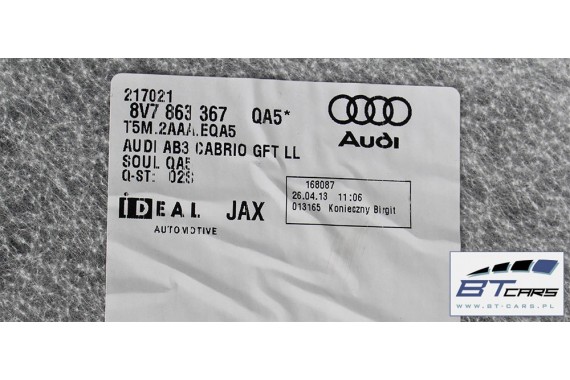 AUDI A3 CABRIO DYWAN WYKLADZINA PODŁOGI 8V7863367 tapicerka 8V7 863 367 8V7863367D QA5 czarny 8V7863367F 8V7863367G 8V7863367M