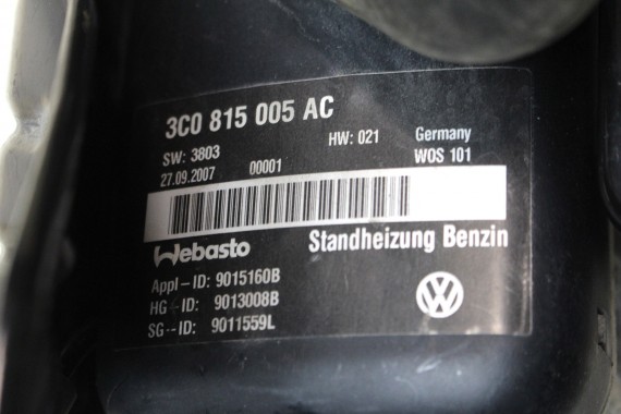 VW PASSAT B6 B7 CC WEBASTO 3C0815005AC OGRZEWANIE POSTOJOWE benzyna Thermo Top V 5 kW 12V 42W 2,5 bar 3C0 815 005 AC 3C, 3T