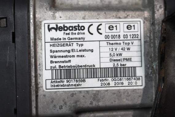 VW PASSAT B6 B7 CC WEBASTO 3C0815005AG OGRZEWANIE POSTOJOWE diesel Thermo Top V 5 kW 12V 42W 2,5 bar 3C0 815 005 AG  3C, 3T