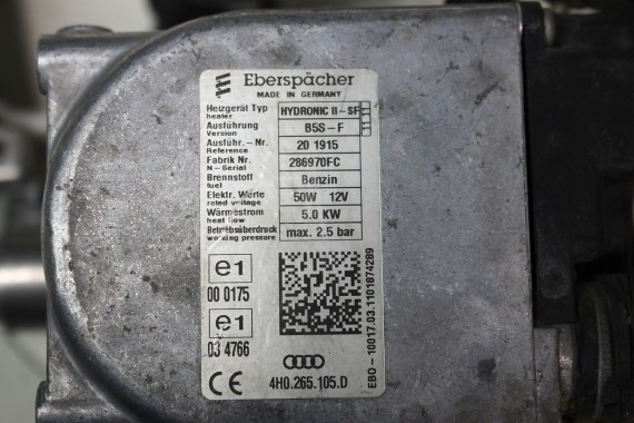 AUDI A8 WEBASTO 4H0265081J 4H0265105D OGRZEWANIE POSTOJOWE 5kW 2,5 bar D4 4H0265105D 4H0265081J 4H0265105F 4H0265105H 4H0265105