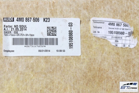 AUDI Q7 PODSUFITKA 4M0867506 4M0 867 506 Kolor: K23 - czarny 4M 2015- 4M0867505 4M0 867 505 sufit 4M0867506 4M0867505 4M0867506