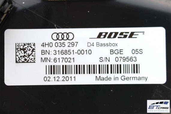 AUDI A8 GŁOŚNIKI + WZMACNIACZ BOSE 4G0035223B 4H0035481A 4H0035297 4H0035411A 4H1035401 4H1035402A 4H0035397 4H0035399 4G0035223