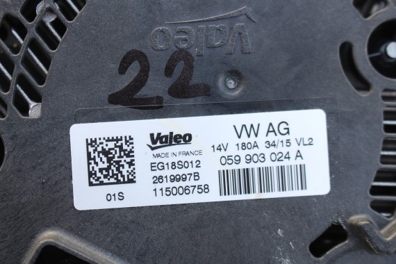 VW AUDI ALTERNATOR 3.0TDi 059903024A 059 903 024 A 3.0 TDi diesel 180A 14V 8W 8W6 4K 4K8 4N 80A 4M 4M8 producent VALEO 059903024