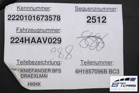 AUDI A8 SCHOWEK KONSOLI PRAWY PASAŻERA 4H1857096B 4H1857096F 4H1857096k 4H1857096B D4 4H BC3 szary tytanowy 4H1857096D 4H1857096