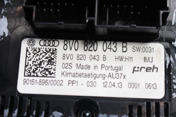 AUDI A3 PANEL KLIMATYZACJI KLIMY 8V0820043B KLIMATRONIK moduł sterownik nawiewu przód 8V0 820 043 B CLIMATRONIC 8V 8V0820043B