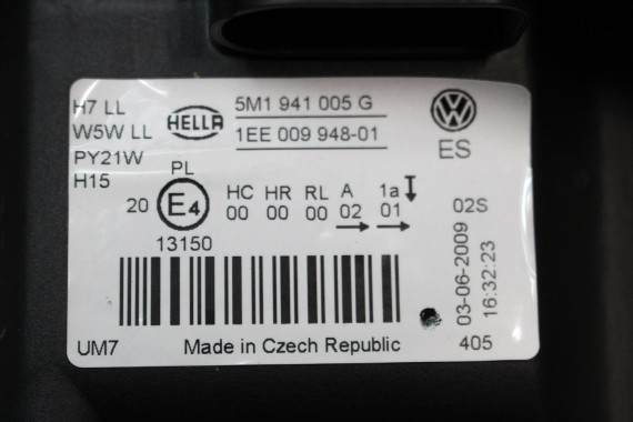 VW GOLF 6 VI PLUS LAMPA PRZÓD 5M1941005G lampa przednia 5M1 941 005 G EUROPA REFLEKTOR HALOGENOWY PODWÓJNY 5M