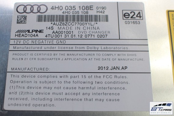 AUDI A6 A7 A8 ZMIENIARKA PŁYT DVD 4H0035108E 4H0035108 4H0035108E 4H0035108 4H0035108E 4H0035108 4H0035108E 4H0035108 VW TOUAREG