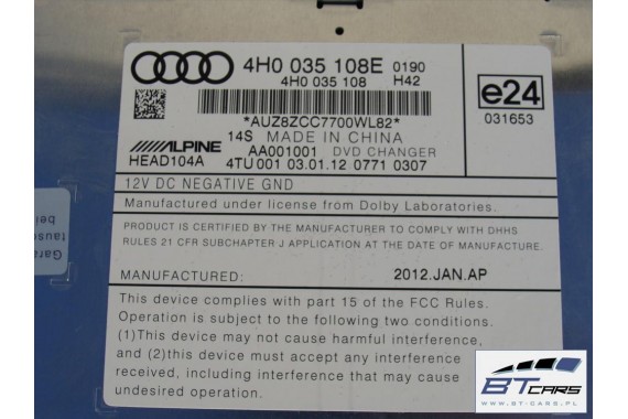 AUDI A6 A7 A8 ZMIENIARKA PŁYT DVD 4H0035108E 4H0035108 4H0035108E 4H0035108 4H0035108E 4H0035108 4H0035108E 4H0035108 VW TOUAREG