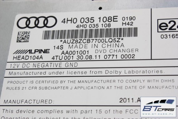 AUDI A6 A7 A8 ZMIENIARKA PŁYT DVD 4H0035108E 4H0035108 4H0035108E 4H0035108 4H0035108E 4H0035108 4H0035108E 4H0035108 VW TOUAREG