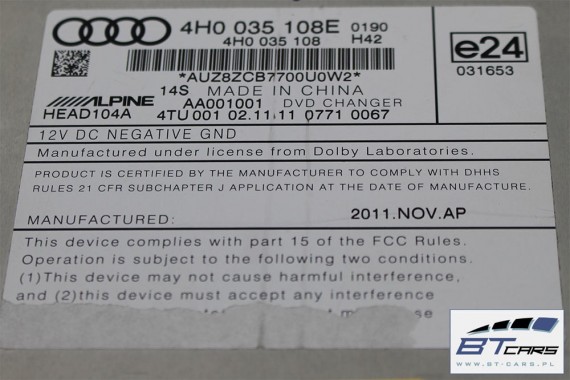 AUDI A6 A7 A8 ZMIENIARKA PŁYT DVD 4H0035108E 4H0035108 4H0035108E 4H0035108 4H0035108E 4H0035108 4H0035108E 4H0035108 VW TOUAREG