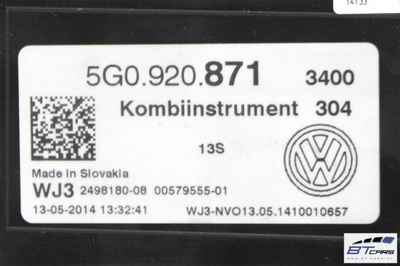 VW GOLF 7 VII ZEGARY LICZNIKI BENZYNA 5G0920871 5G0 920 871 LICZNIK ZEGAR BENZYNOWY WYŚWIETLACZ WIELOFUNKCYJNY COLOUR 5G , 5Q