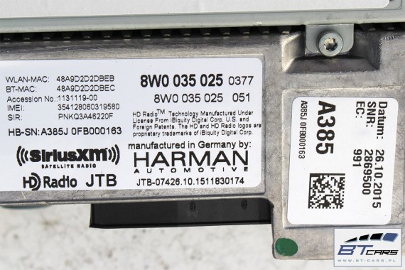 AUDI A4 CZYTNIK MMI 8W0035025 8W0035027 3G+ MIB II SD SIM HIGH (Gen2) 8W0 035 025 8W0 035 027 MULTIMEDIA 8W 8W0035025 8W0035027
